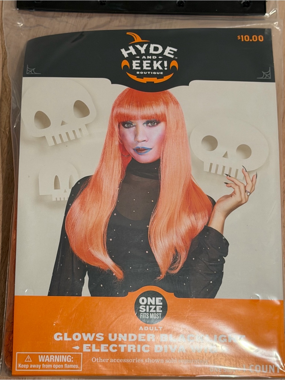 New glow under black light Long Wig - Bright Orange Halloween accessories